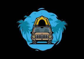 Camping on the roof of car illustration badge design vector