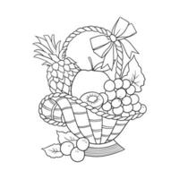 Basket full of fruits in vector line art illustration