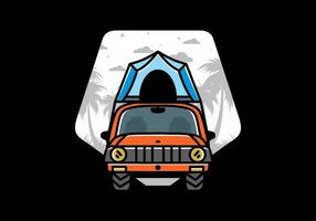 Camping on the roof of car illustration badge design vector