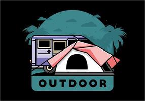 Van car and camping tent illustration design vector