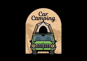 Camping on the roof of car illustration badge design vector