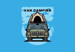 Camping on the roof of car illustration badge design vector