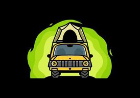 Camping on the roof of car illustration badge design vector