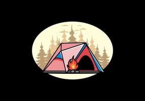 Triangle camping tent and bonfire illustration design vector