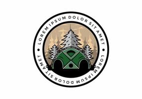 Big family tent and pine trees illustration badge design vector