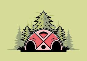 Big family tent and pine trees illustration badge design vector