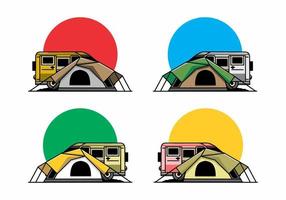 Van car and camping tent illustration design vector