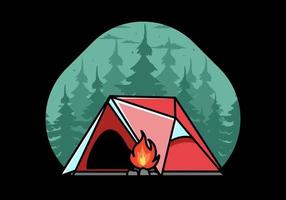 Triangle camping tent and bonfire illustration design vector