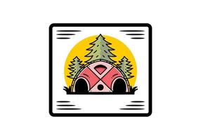 Big family tent and pine trees illustration badge design vector