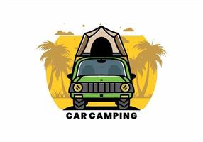 Camping on the roof of car illustration badge design vector