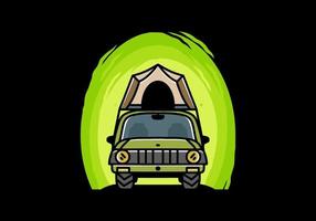 Camping on the roof of car illustration badge design vector