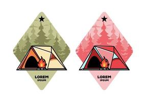 Triangle camping tent and bonfire illustration design vector