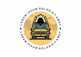 Camping on the roof of car illustration badge design vector