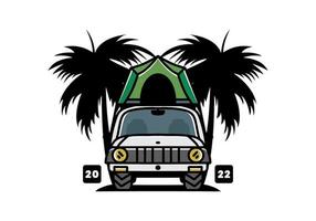 Camping on the roof of car illustration badge design vector