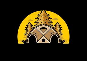 Big family tent and pine trees illustration badge design vector