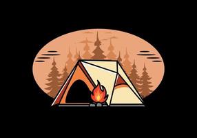 Triangle camping tent and bonfire illustration design vector