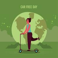 car free day skater and earth vector