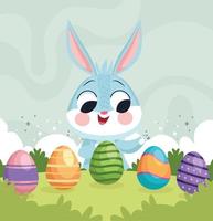 little rabbit with easter eggs vector