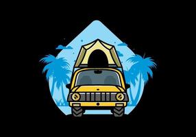 Camping on the roof of car illustration badge design vector