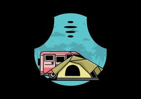 Van car and camping tent illustration design vector