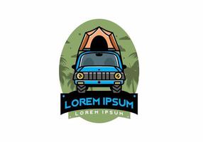 Camping on the roof of car illustration badge design vector