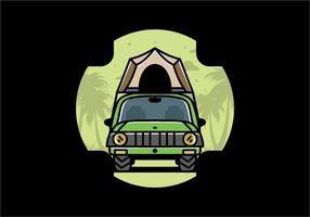 Camping on the roof of car illustration badge design vector