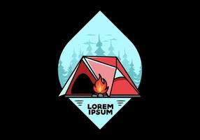 Triangle camping tent and bonfire illustration design vector