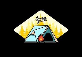 Triangle camping tent and bonfire illustration design vector