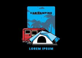 Van car and camping tent illustration design vector