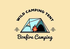 Triangle camping tent and bonfire illustration design vector