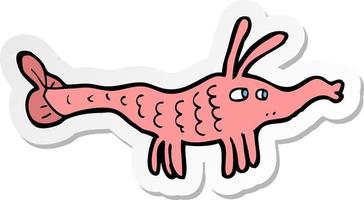 sticker of a cartoon shrimp vector