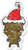 peaceful distressed sticker cartoon of a bear wearing santa hat vector