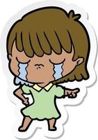 sticker of a cartoon woman crying vector