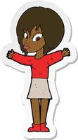 sticker of a cartoon woman with open arms vector