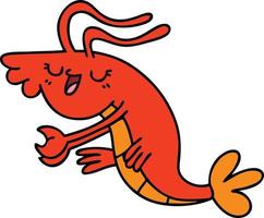 quirky hand drawn cartoon happy shrimp vector