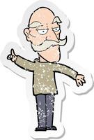 retro distressed sticker of a cartoon old man telling story vector