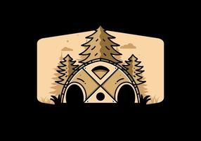 Big family tent and pine trees illustration badge design vector