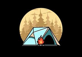 Triangle camping tent and bonfire illustration design vector