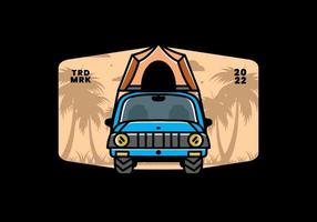 Camping on the roof of car illustration badge design vector