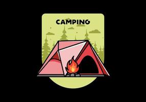Triangle camping tent and bonfire illustration design vector