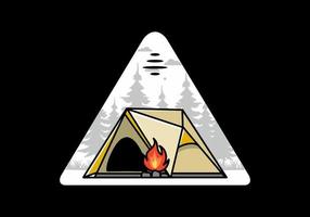 Triangle camping tent and bonfire illustration design vector