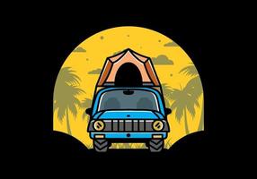 Camping on the roof of car illustration badge design vector