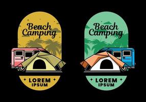 Van car and camping tent illustration design vector