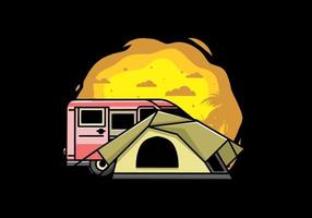 Van car and camping tent illustration design vector