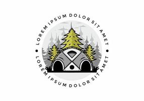 Big family tent and pine trees illustration badge design vector