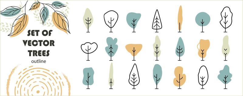 Simple frontal trees. Entourage design. Various trees, bushes, and shrubs.