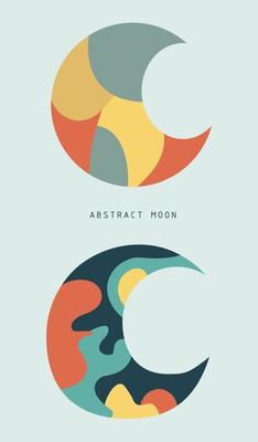 Moon. Illustration of abstract moons. Space objects. Perfect for kids print, poster, postcards, invitation, nursery decoration, emblem.