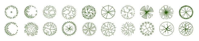Tree for architectural floor plans. Entourage design. Various trees, bushes, and shrubs, top view for the landscape design plan.