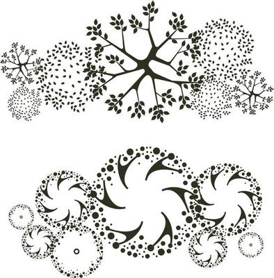 Tree for architectural floor plans. Entourage design. Various trees, bushes, and shrubs, top view for the landscape design plan.