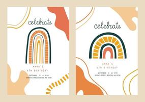 conjunto de invitación de cumpleaños de arco iris. tarjeta de fiesta infantil abstracta. muestra. celebrar. vector